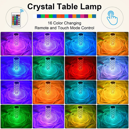 Rose Diamond Crystal Touch Lamp with 16-Color LED and Remote Control