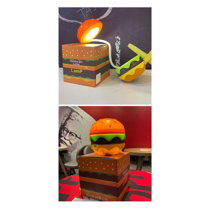 Burger Delight: Folding Rechargeable LED Night Lamp for Kids