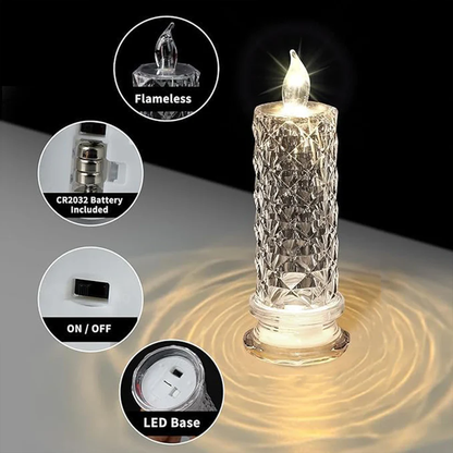 Battery-Operated Crystal LED Candle – Smokeless & Odorless Home Decor