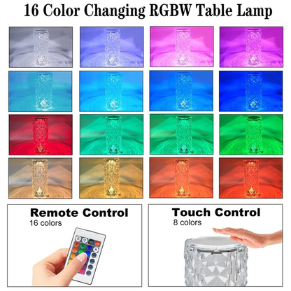 Rose Diamond Crystal Touch Lamp with 16-Color LED and Remote Control