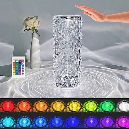 Rose Diamond Crystal Touch Lamp with 16-Color LED and Remote Control