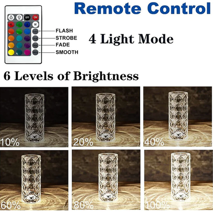 Rose Diamond Crystal Touch Lamp with 16-Color LED and Remote Control