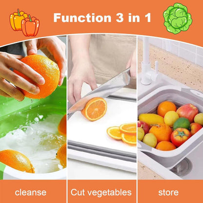 3-in-1 Foldable Cutting Board, Dish Rack, and Washing Bowl