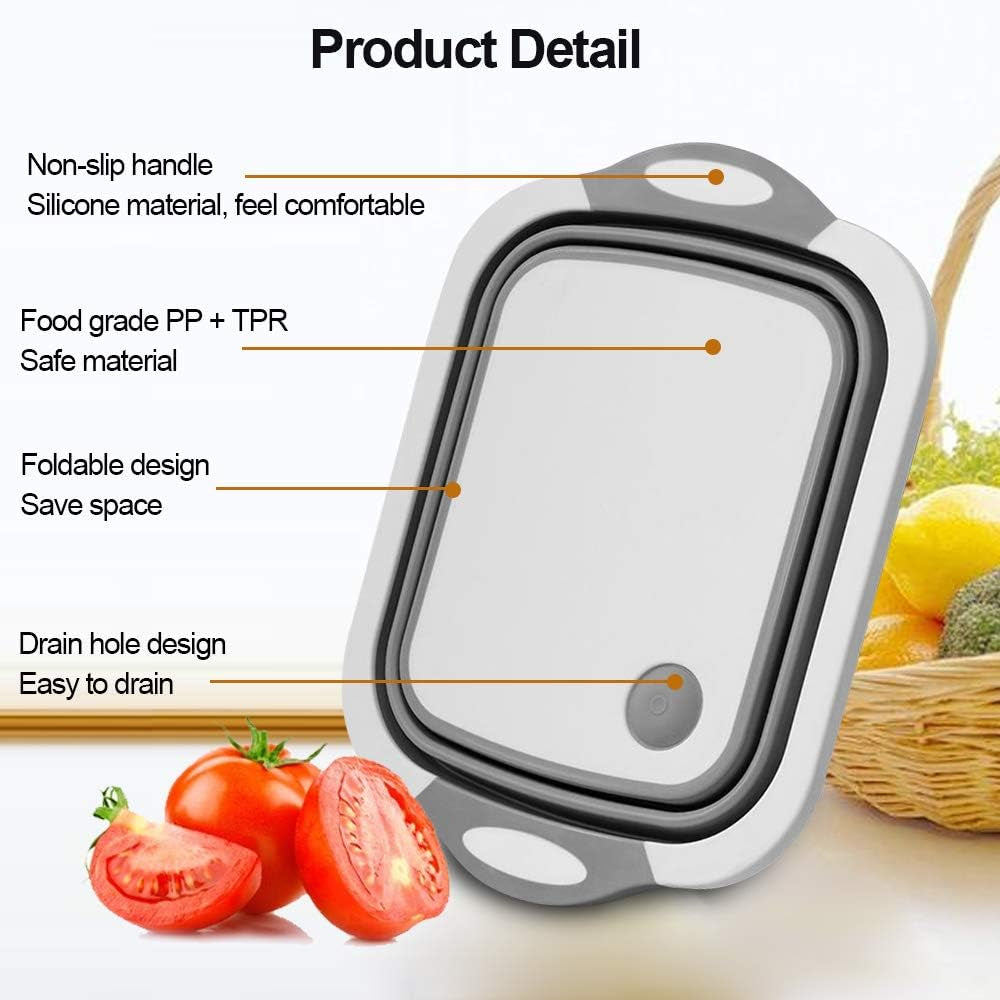 3-in-1 Foldable Cutting Board, Dish Rack, and Washing Bowl