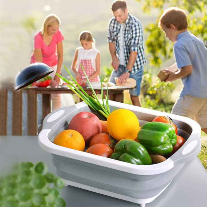 3-in-1 Foldable Cutting Board, Dish Rack, and Washing Bowl