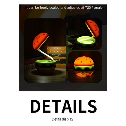 Burger Delight: Folding Rechargeable LED Night Lamp for Kids