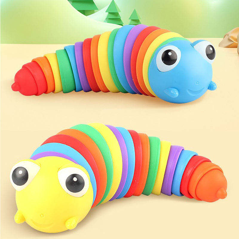 3D Rainbow Color Slug Fidget Toy – Sensory Stress Relief for Kids and Adults