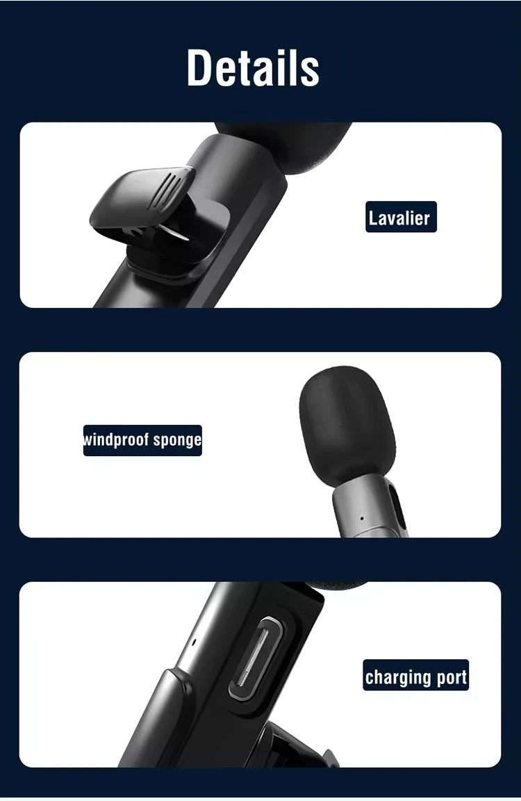 Wireless Clip-On Microphone with AI Noise Cancellation for iPhone & Android