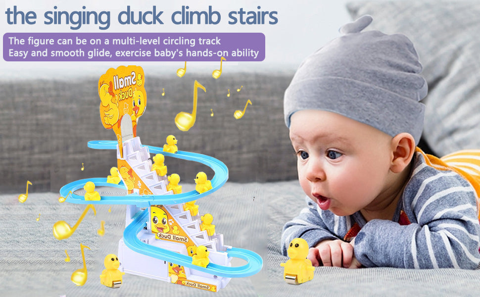 Duck Climb Stairs Toy Roller Coaster with Flashing Lights & Music (3 Ducks)