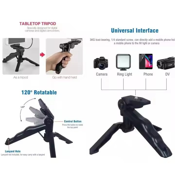 All-in-One Vlogging Kit with Noise-Reduction Microphone, Foldable Tripod, LED Light & Universal Phone Holder