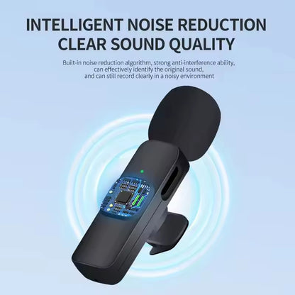 Wireless Clip-On Microphone with AI Noise Cancellation for iPhone & Android