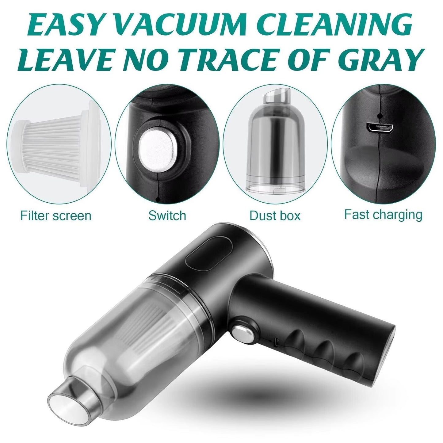 USB Rechargeable 3-in-1 Portable Handheld Car Vacuum Cleaner with Suction and Blower