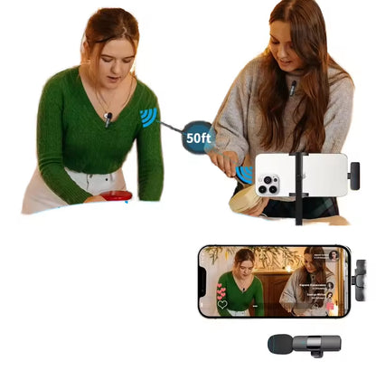 Wireless Clip-On Microphone with AI Noise Cancellation for iPhone & Android