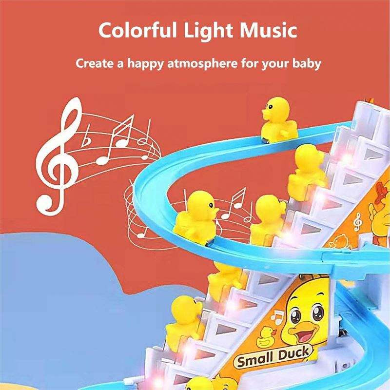 Duck Climb Stairs Toy Roller Coaster with Flashing Lights & Music (3 Ducks)