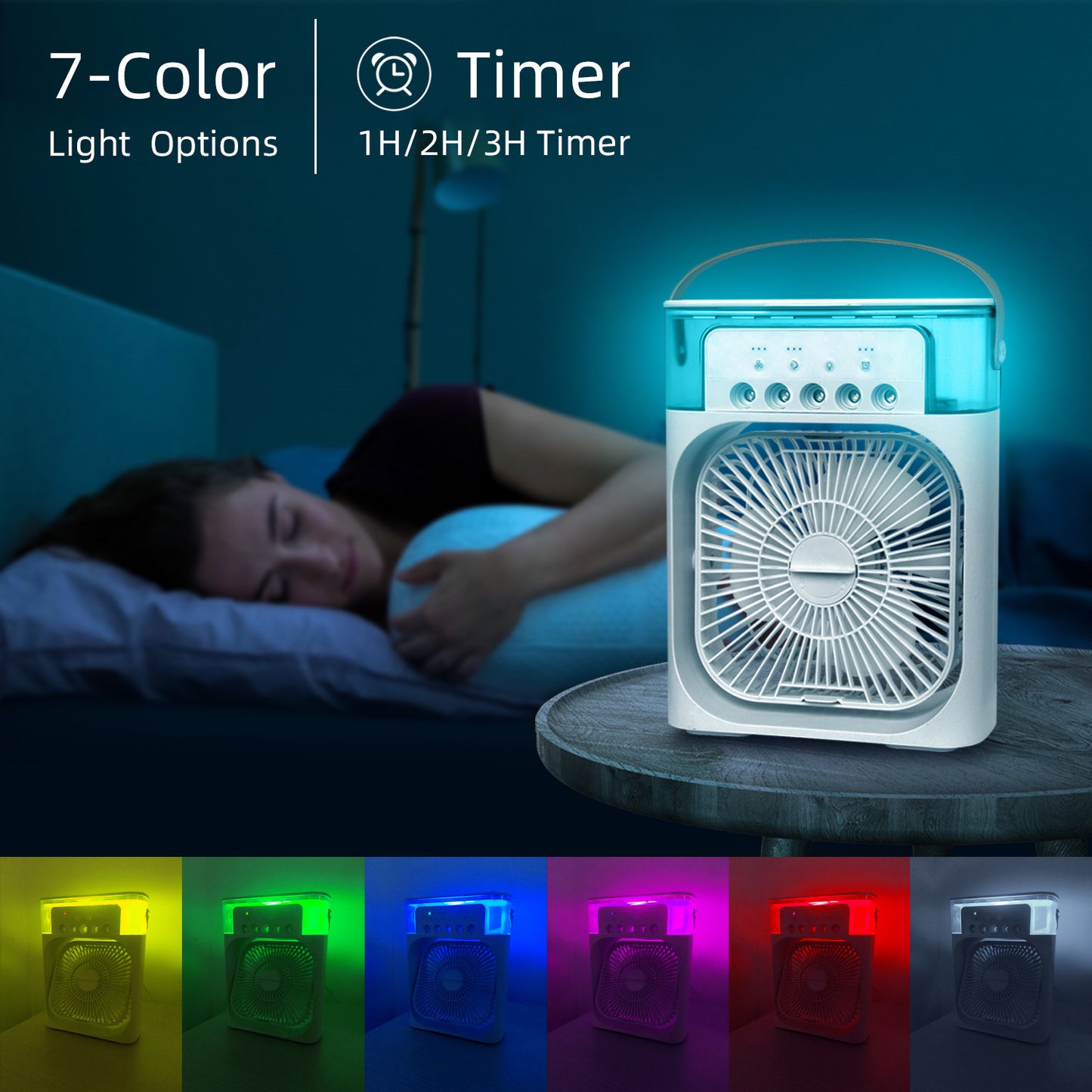 Portable Air Conditioner Fan with 7 Color-Changing LED Lights