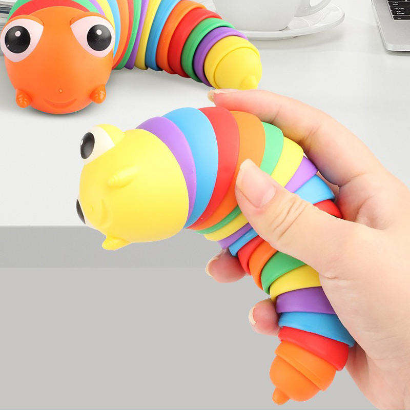 3D Rainbow Color Slug Fidget Toy – Sensory Stress Relief for Kids and Adults