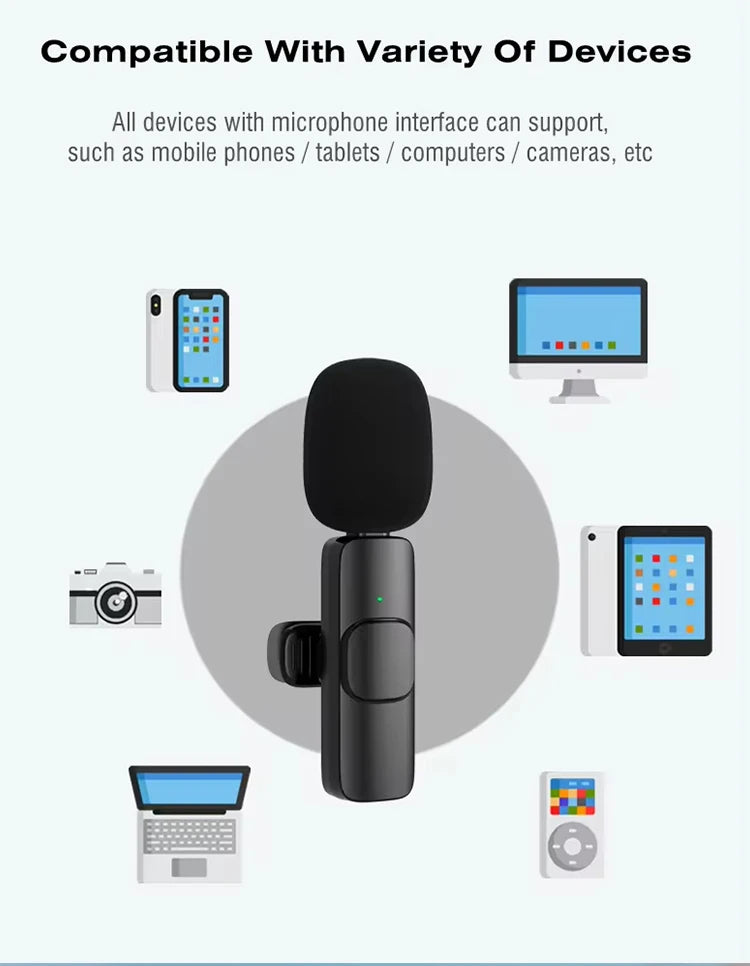 Wireless Clip-On Microphone with AI Noise Cancellation for iPhone & Android