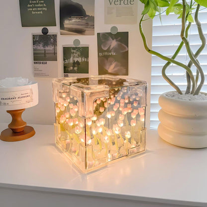 Cube Tulip Night Lamp - Multicolor LED Decorative Light and Mirror in One