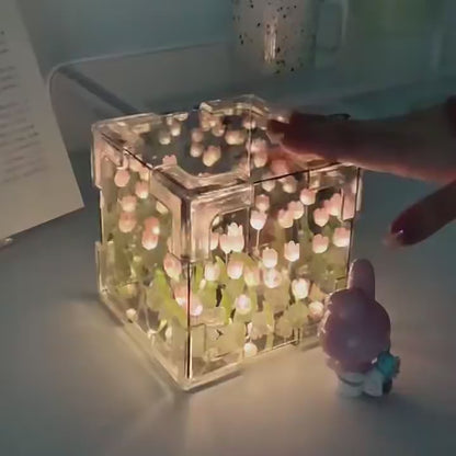 Cube Tulip Night Lamp - Multicolor LED Decorative Light and Mirror in One