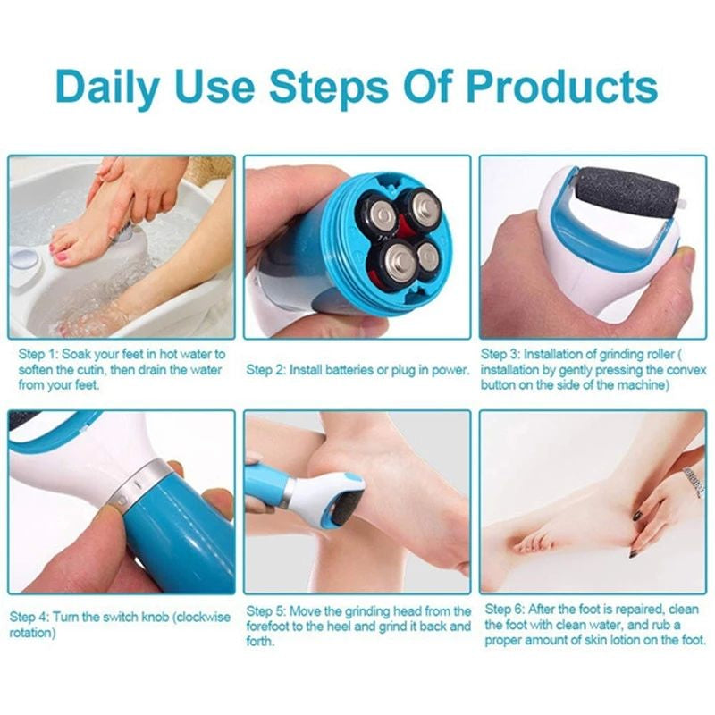 Electric Foot Callus Remover – Waterproof Electronic Dry Foot File with Regular Coarse Roller for Hard and Dead Skin